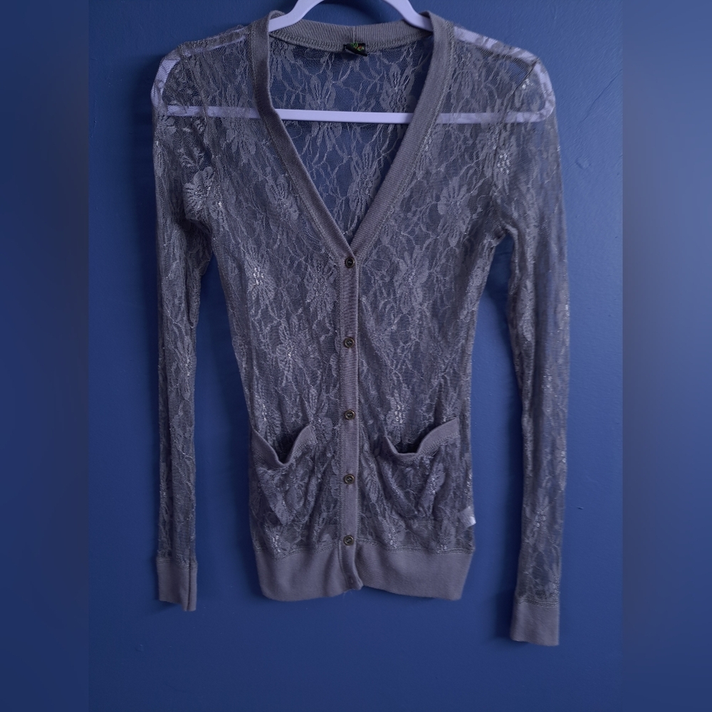 Elegant Gray Lace Cardigan